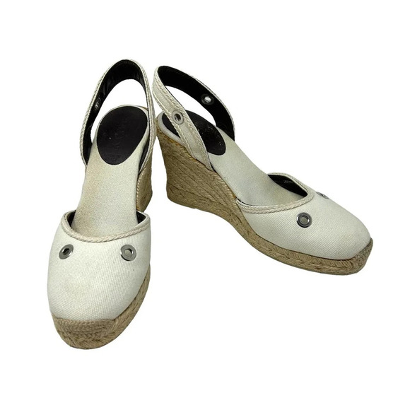 Bally Espadrille Wedges in Cream Canvas Slingback Size 38 US 7.5 - Picture 2 of 9